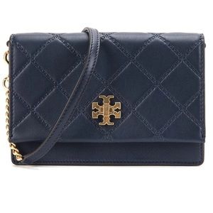 Tory Burch Georgia Quilted Leather Shoulder‎ Bag- Navy